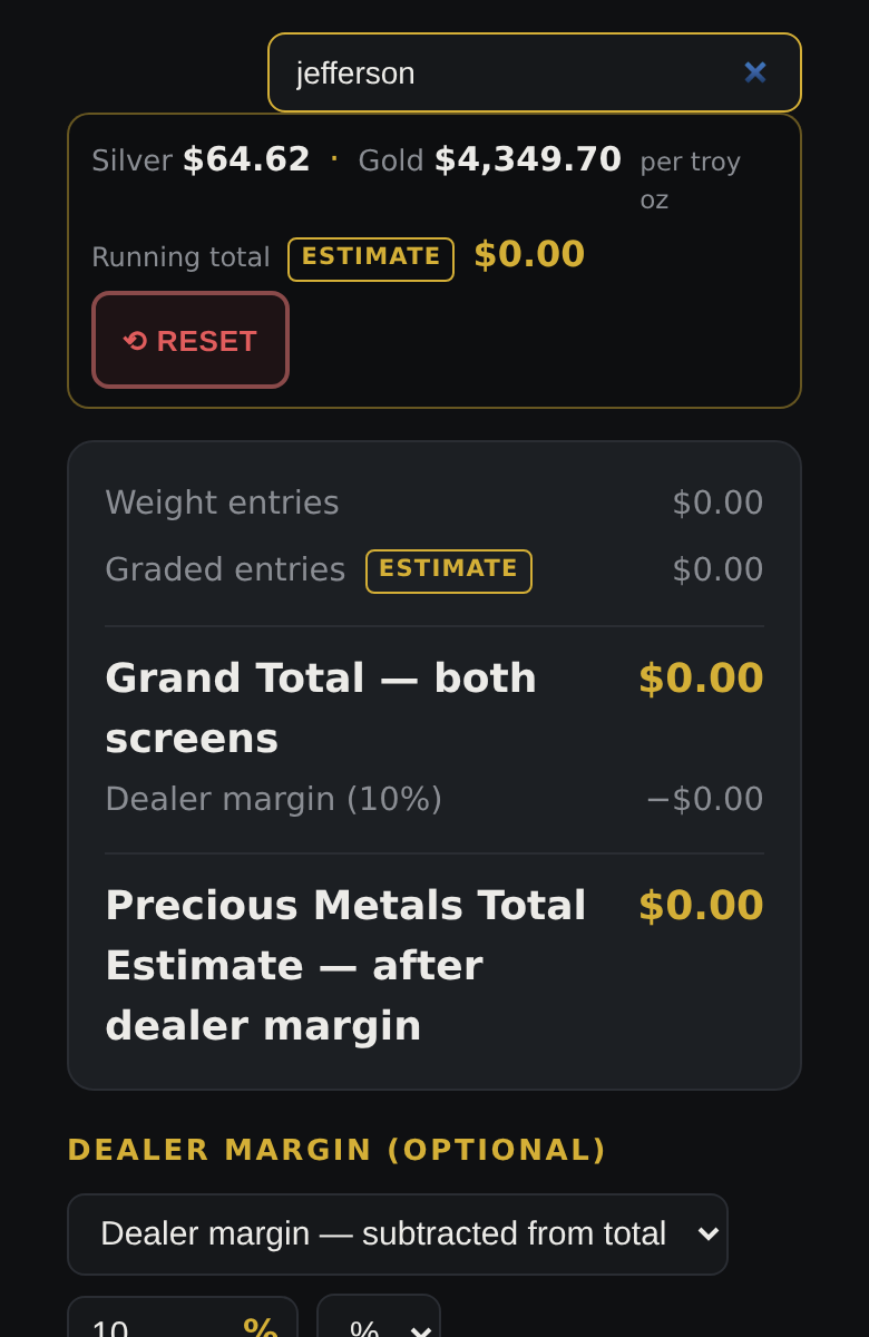The search box filtering the coin list as you type